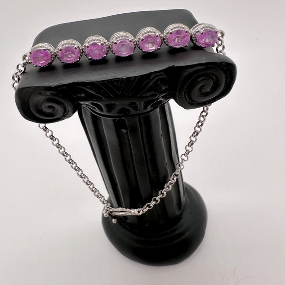 925 sterling silver and pink sapphire bracelet; TESTED - Picture 2 of 8